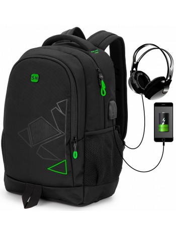 Рюкзак для подростков SkyName 90-144 черный-зеленый 30Х18Х42