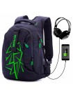 Рюкзак для подростков SkyName 90-112 черный-зеленый 30Х18Х42